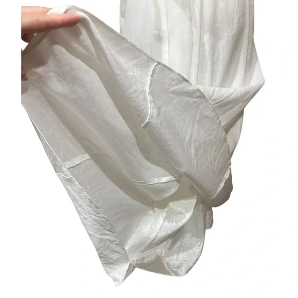 Linen Women's Ivory White Midi Wedding Dress‎ Organza Tie Bow Back Buttons SZ 14